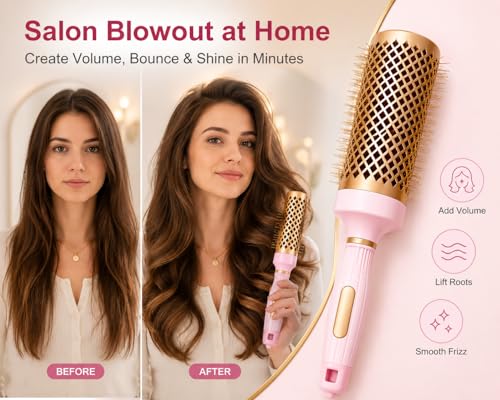 Ceramic Ionic Round Hair Brush Set for Blow Drying - 2pc Kit with Clips