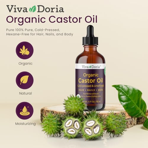 Viva Doria Organic Castor Oil 4 Fl Oz - Cold Pressed & Vegan