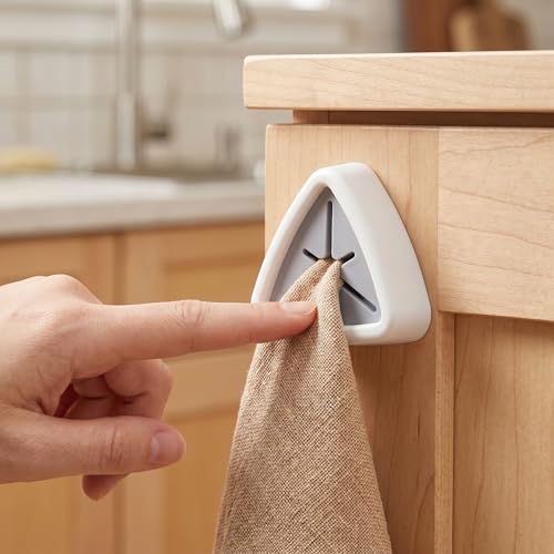 8 Pack Adhesive Kitchen Towel Holders - No Drilling, Push-Grip Design