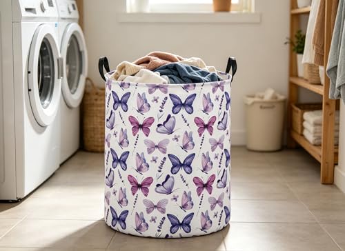 Purple Butterfly Laundry Hamper - Collapsible Storage Bin for Nursery & Home
