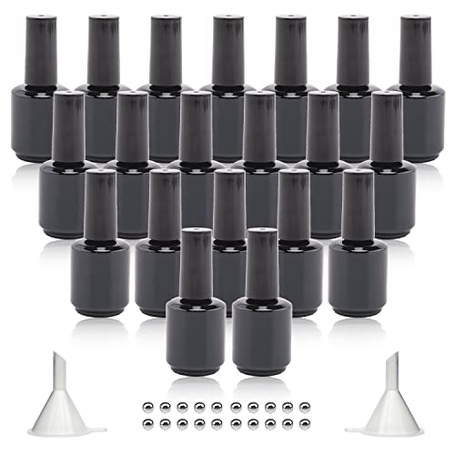 15ML Empty Gel Nail Polish Bottles - Bright Black, Pack of 20 with Brush & Funnels