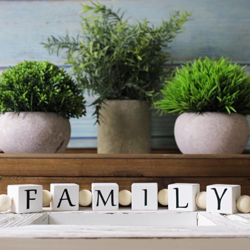 24'' Family Letter Block Wood Bead Decor with Tassels - Farmhouse Style