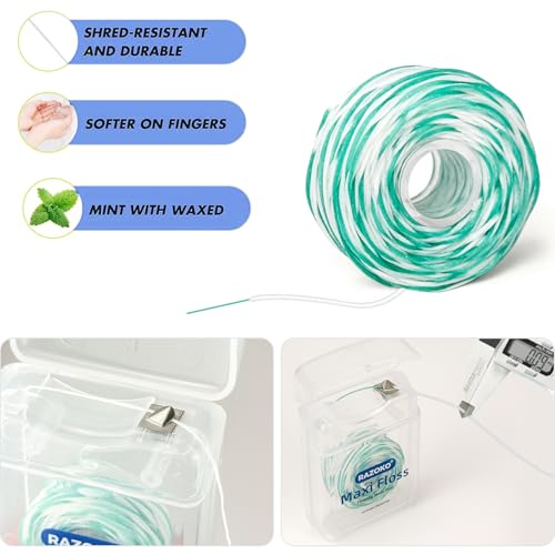 RAZOKO 2-in-1 Waxed Threader Dental Floss for Braces, 65 Count (Pack of 2) Unflavored