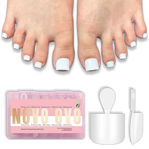 Short Sharp Square White Toenail Tips - 224 Pcs Nail Kit for DIY Pedicure
