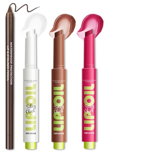 HOSAILY Moisturizing Solid Lip Gloss Set 0.05oz x 4 - Lip Oil & Lip Liner Combo for Women