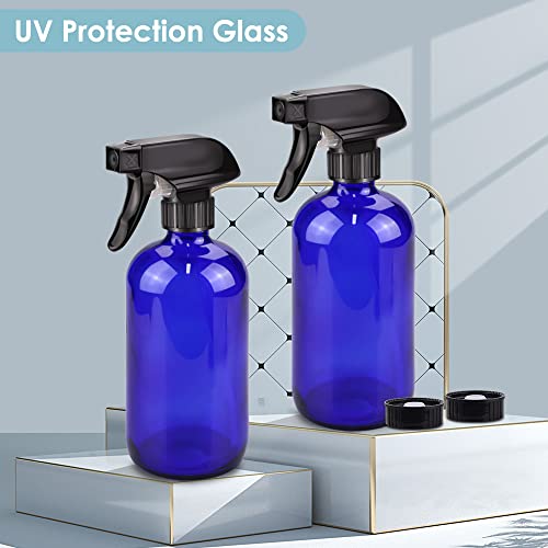 Bontip Blue Glass Spray Bottle Set - 16 oz Refillable for Plants & Cleaning (2 Pack)