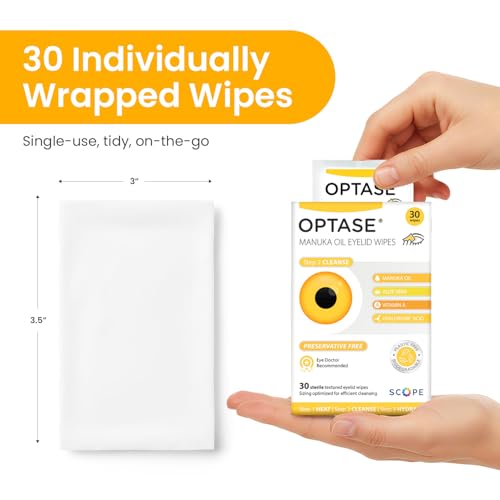 OPTASE Manuka Oil Eyelid Wipes - Hydrating, Gentle Eye & Face Cleansing, 30 Single-Use Sterile Wipes