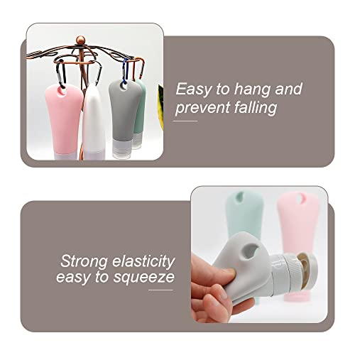 NingMengXYRHZB 4-Pack 60ml Leakproof Silicone Travel Bottles with Carabiner Hooks