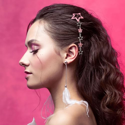 Pndeyo 2-Pack Star Tassel Hair Clips - Pink Alloy Non-Slip