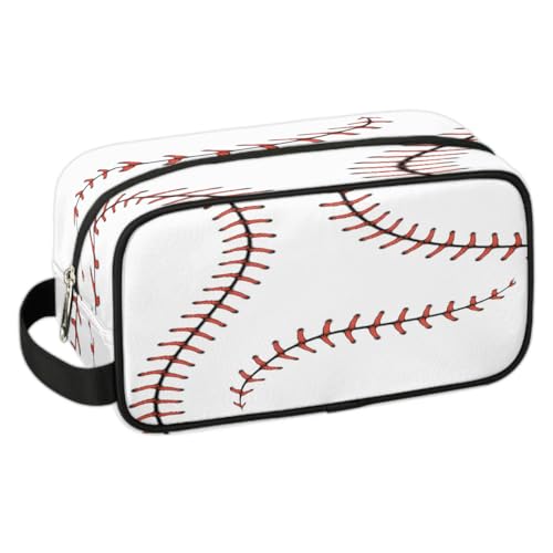 White Baseball Travel Toiletry Bag for Kids - Large-Capacity Hanging Dopp Kit