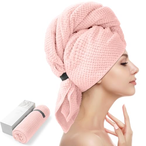 YFONG Microfiber Hair Towel Wrap - Fast Drying, Super Absorbent, 26" x 40", Pink