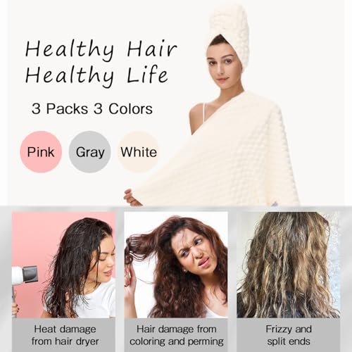 Super Absorbent Microfiber Hair Towels for Women - 3 Pack (41x23 in)