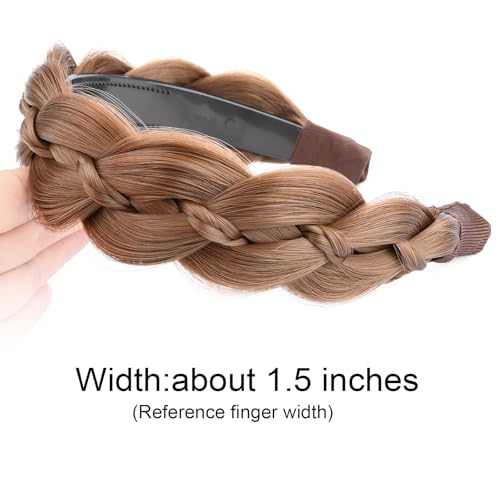Wide Braided Headband with Teeth - Medium Brown Synthetic Hair Accessory