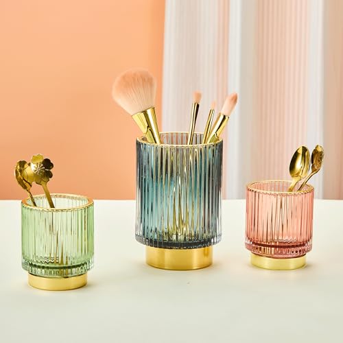 Vintage Glass Makeup Brush Organizer & Toothbrush Holder - Green, Small