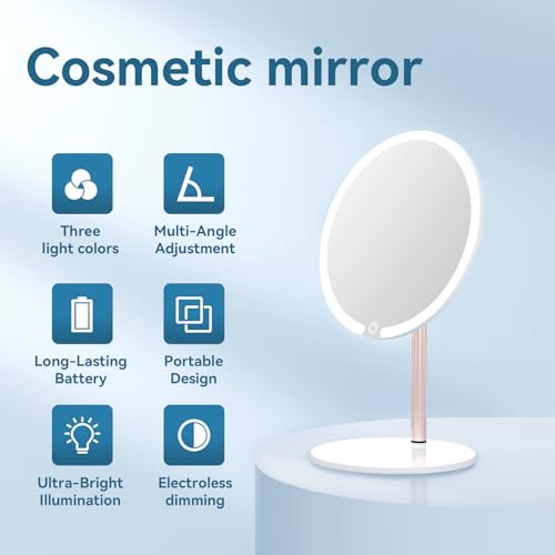 SKSFLY Rechargeable Round Makeup Mirror with 3 Color LED Lights & Dimming