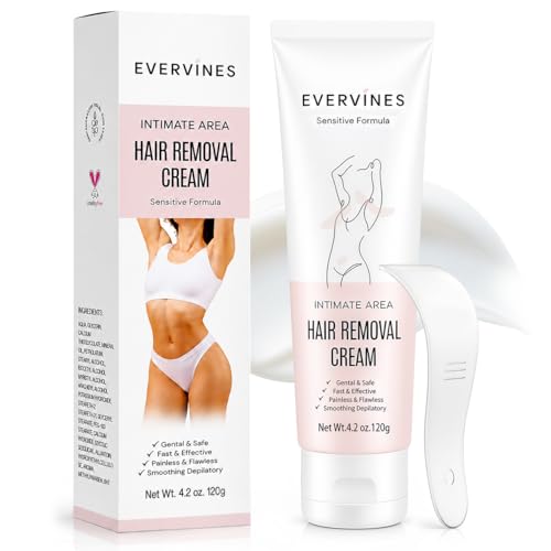 Hair Removal Cream for Women: Fast & Painless Depilatory for Bikini Pubic Legs Arms Underarms - Sensitive Skin Safe - Travel & Home Use with Scraper ? 4.2oz (1 pack)