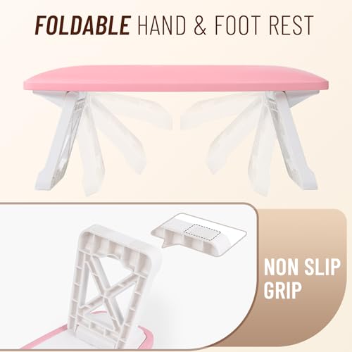 Pink Nail Arm Rest Hand Cushion for Manicure Station - Foldable Microfiber