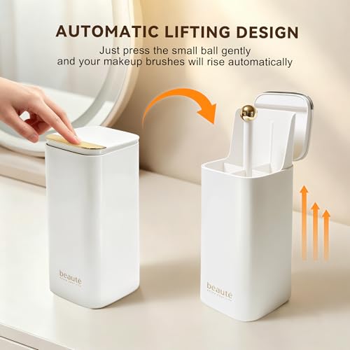 Kofebe White Makeup Brush Holder with Pop-Up Organizer