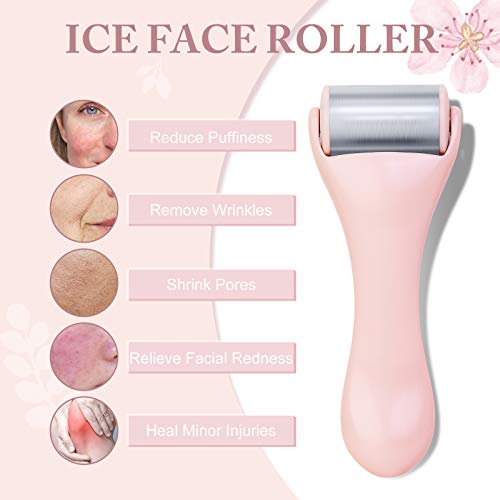 MAANGE Pink 2-Piece Stainless Steel Face & Eye Ice Rollers for Puffiness Dark Circles Migraine Relief