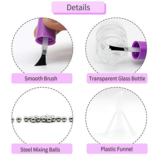 GTHER 20PCS 8ML Empty Nail Polish Bottles with Brush, Funnels & Mixing Balls