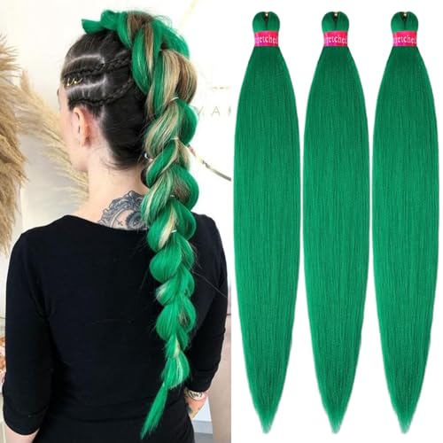 FAYETA 28 Inch Green Pre-Stretched Braiding Hair Extensions - 3 Pack