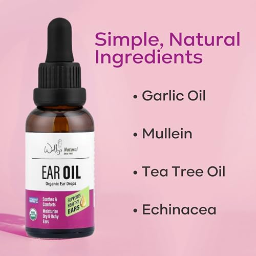 Wally's Natural Organic Ear Oil Drops for Adults - Soothes & Moisturizes, Garlic & Tea Tree, 1 Fl Oz