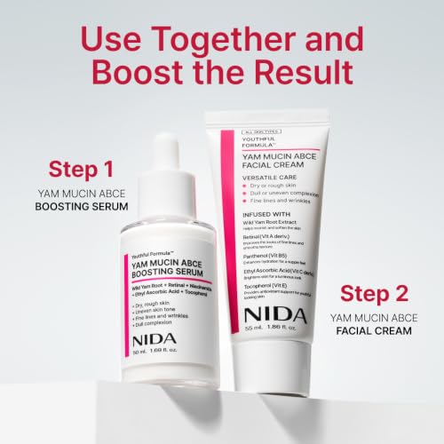 NIDA Youthful Formula Yam Mucin ABCE Facial Cream - Hydrating Anti-Aging Treatment, 1.86 fl. oz.
