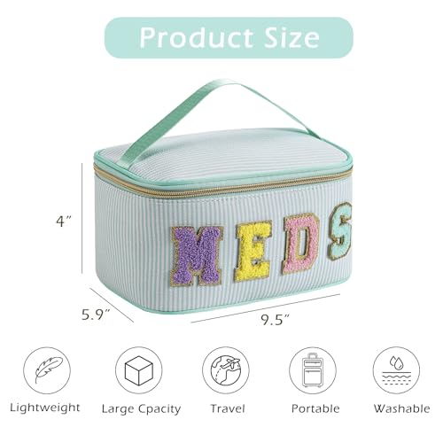 Personalized Seersucker Medicine Bag with Chenille Letters, Travel Organizer