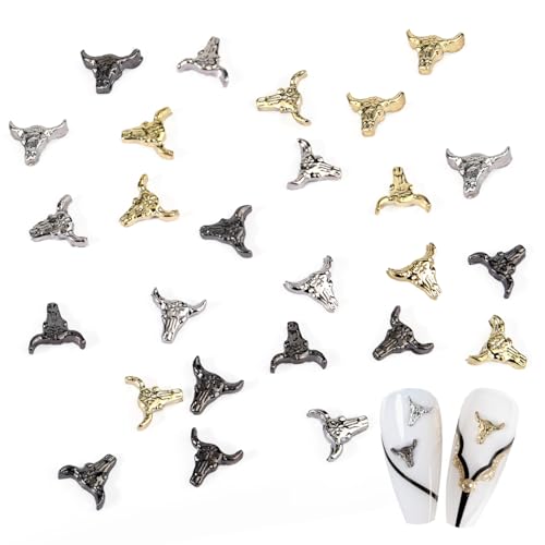 50pcs Bull Head Nail Charms - Halloween Retro Alloy Stickers