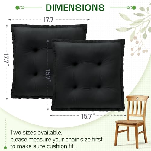 Square Seat Cushion Set of 2 for Dining Chairs - 17.7x17.7 Inch, Black