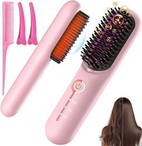 ZDXBO Cordless Hair Straightener Brush, Rechargeable Ionic Styling Comb
