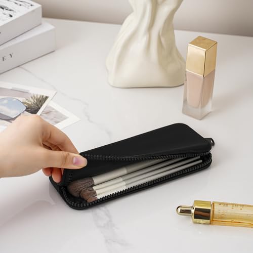 WHHJM Black Silicone Makeup Brush Holder & Travel Organizer - Portable Zipper Pouch