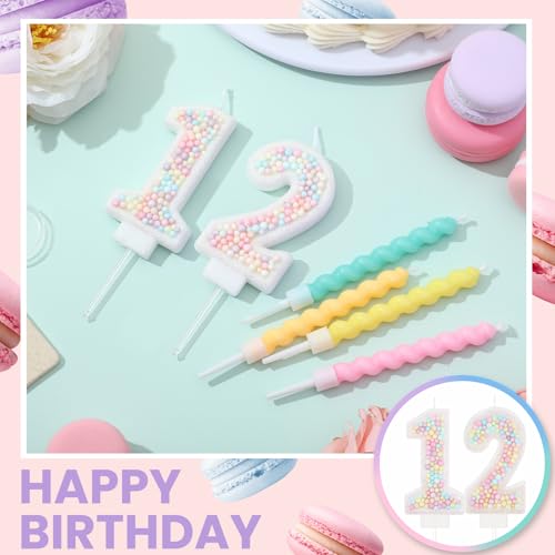 MTLEE Macaron Number 12 Birthday Candle Set with 12 Spiral Candles