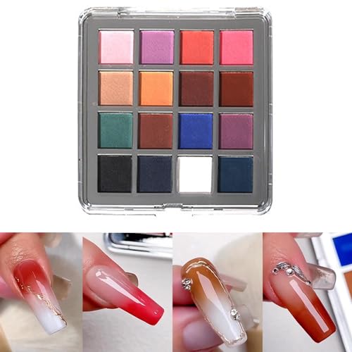 MOEPAK 16-Color Solid Nail Pigment Palette for Ombre Nail Art DIY - Variation B