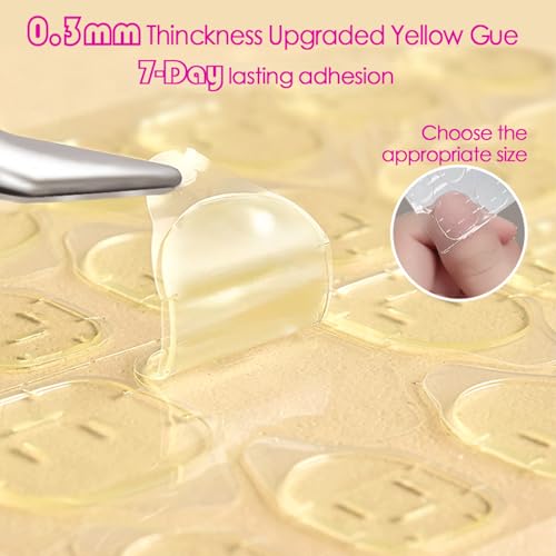 Yellow 40pcs Nail Press-On Adhesive Tabs Kit with Buffers & Orange Sticks