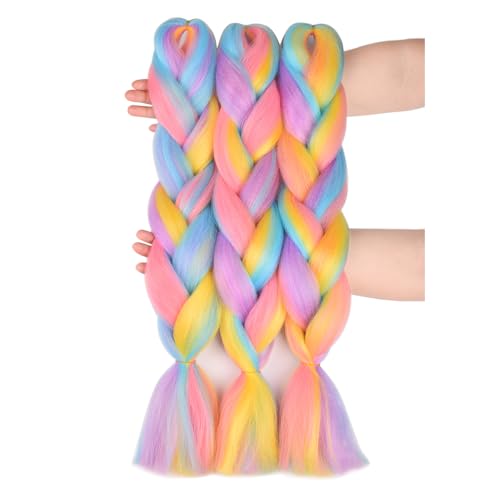 BACANA Ombre Rainbow Braiding Hair Mix Candy Colors 24 Inches Synthetic Extensions