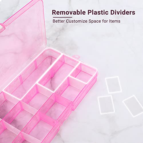 COSICS 4PCS Small Plastic Jewelry & Bead Organizer Case with Adjustable Dividers, 6.7" x 3.7" (Blue/Pink/Orange)
