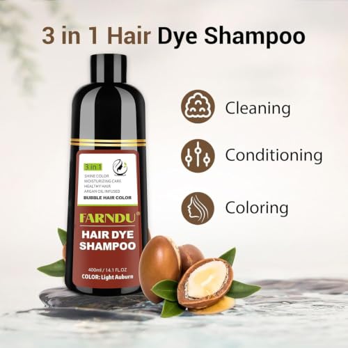 Farndu 3-in-1 Auburn Hair Dye Shampoo - Herbal Copper Brown Gray Coverage