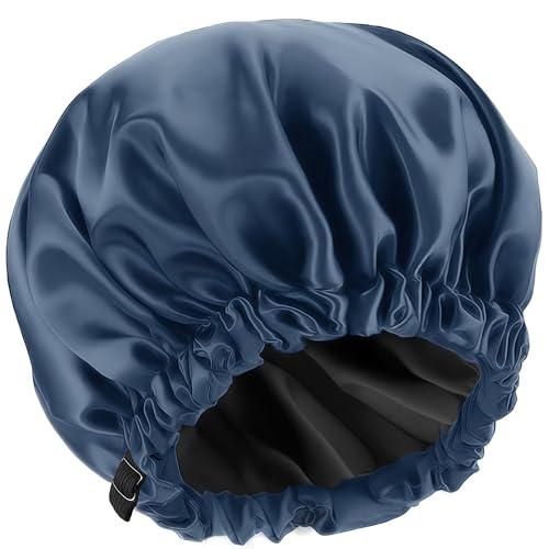 Amamba Extra Large Satin Lined Shower Cap for Women - Waterproof & Adjustable