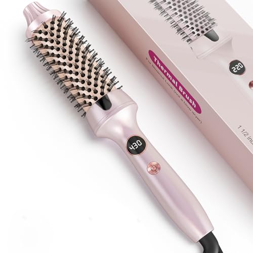 Desalo 1.5 Inch Thermal Hair Brush - Light Pink Heated Round Brush for Blowout & Curls