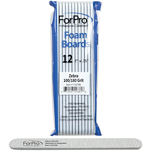 ForPro Zebra Nail Foam Boards - 12ct, 100/180 Grit, Washable