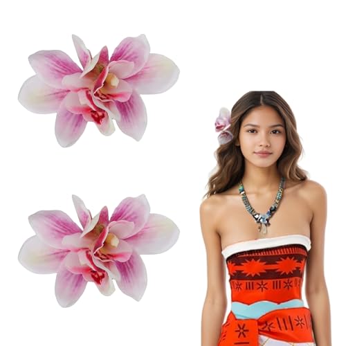 2 Pack Hawaiian Orchid & Hibiscus Hair Clips – Pink, Flower Barrette Set (2 Count) Fosrisix
