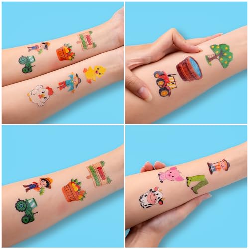 60 Pre-Cut Farm Animal Temporary Tattoos for Kids' Parties