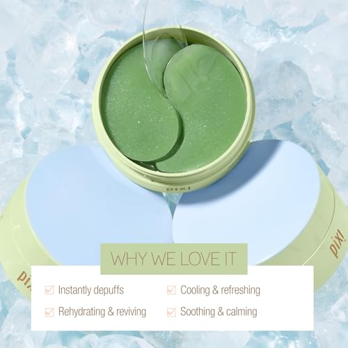 Pixi DetoxifEYE Depuffing Hydrogel Eye Patches with Cucumber, Hyaluronic Acid & Caffeine for Puffy Eyes and Dark Circles | Treats Tired Eyes, Puffiness and Eyebags | Hydrate Eye Area, 60 Patches
