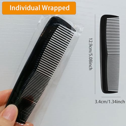 Obeeo 100pcs Black Pocket Hair Combs Bulk, Individually Wrapped Travel Combs