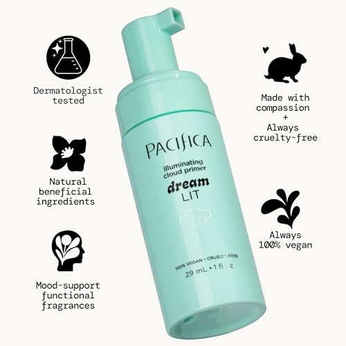 Pacifica Dreamlit Illuminating Cloud Primer with Vitamin C & Hyaluronic Acid – Hydrating, Brightening, Long-Lasting Face Makeup Base – 1 Fl Oz