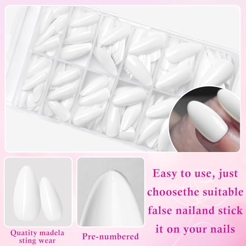 LuckForever White Medium Almond Fake Nails 240pc Press On Manicure