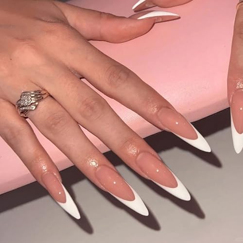 Extra Long White French Tip Stiletto Press-On Nails Set