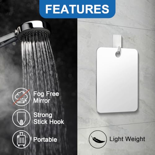 Fogless Shower Mirror for Shaving 9.4" x 7.4" - Shatterproof Wall Mount Mirror