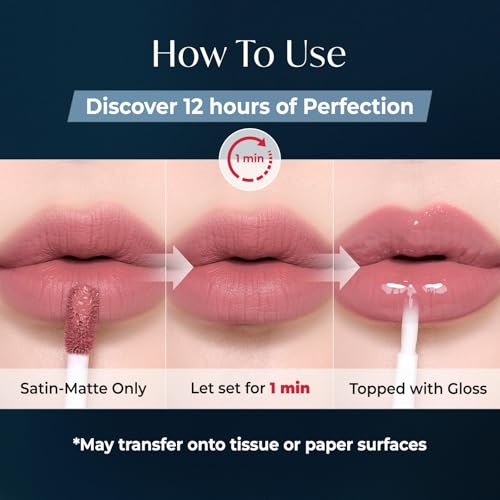 Laka Perfect Twin Lip - Dual-Ended Matte Liquid Lipstick & Clear Gloss | Long Lasting 12 Hour Color, Transfer Proof | High Pigmented Lightweight Non-Sticky | Korean Makeup | #909 Guilty Mauve, 0.31oz